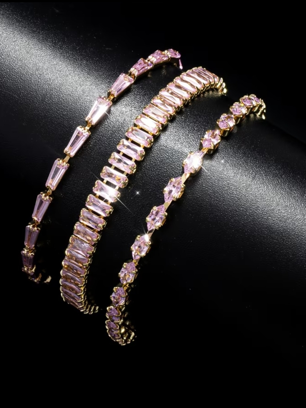 #36 Gold-Tone Pink Crystal Tennis Bracelet, Option #1, #2, #3